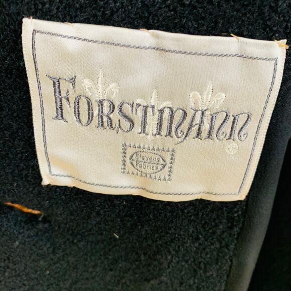 Vintage Forstmann Large Wool Coat Real Fur Collar Black Bouclé Double Breasted - Picture 3 of 10